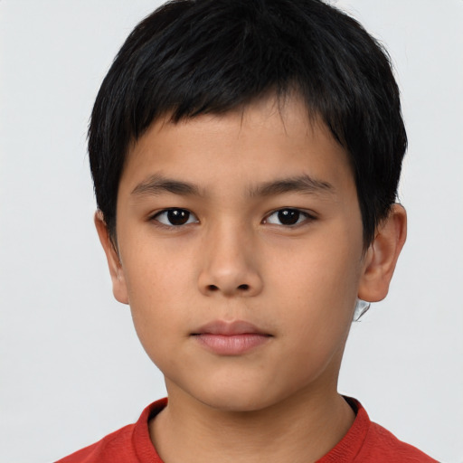 Neutral asian child male with short  brown hair and brown eyes