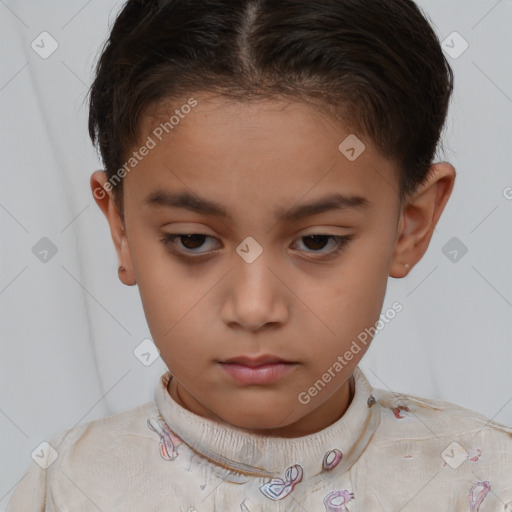 Neutral white child female with short  brown hair and brown eyes