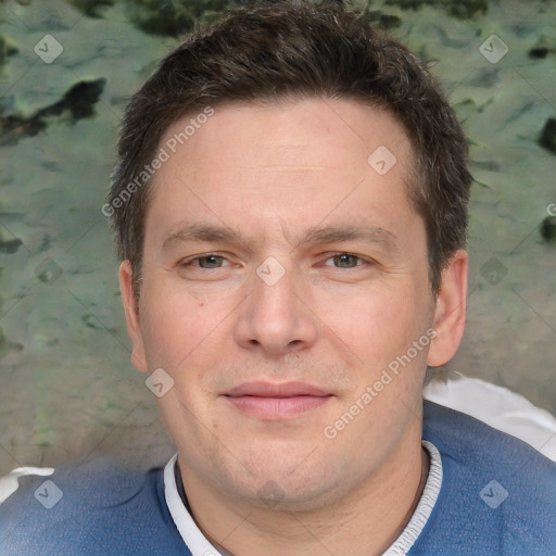 Neutral white adult male with short  brown hair and brown eyes