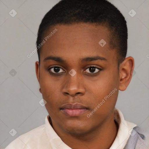 Neutral latino young-adult male with short  brown hair and brown eyes