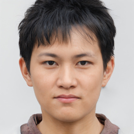 Neutral asian young-adult male with short  brown hair and brown eyes