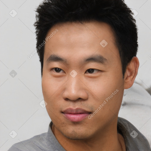 Neutral asian young-adult male with short  black hair and brown eyes