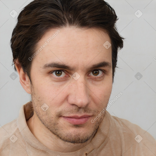 Neutral white adult male with short  brown hair and brown eyes