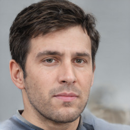 Neutral white adult male with short  brown hair and brown eyes