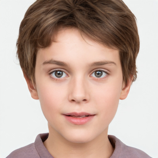 Neutral white child male with short  brown hair and grey eyes