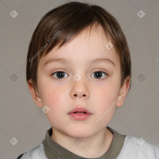 Neutral white child female with short  brown hair and brown eyes