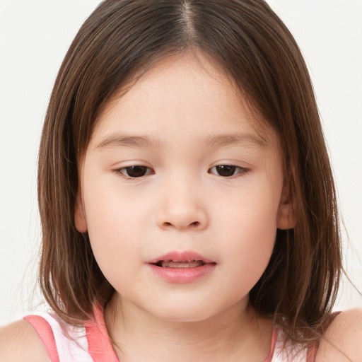 Neutral white child female with medium  brown hair and brown eyes