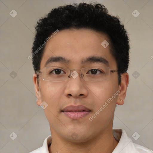 Neutral asian young-adult male with short  black hair and brown eyes