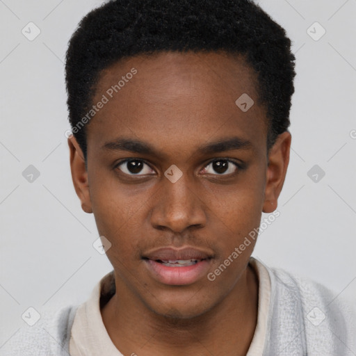 Neutral black young-adult male with short  brown hair and brown eyes