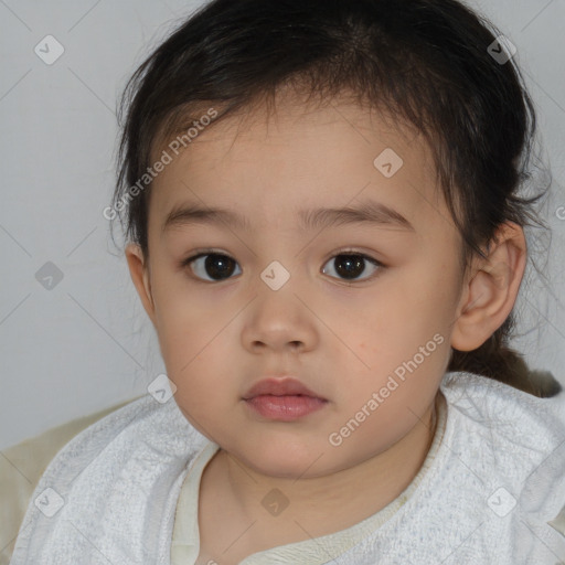 Neutral white child female with medium  brown hair and brown eyes