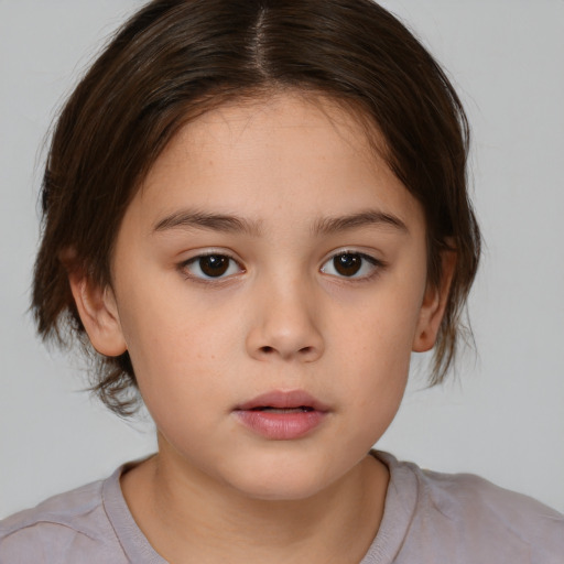 Neutral white child female with medium  brown hair and brown eyes