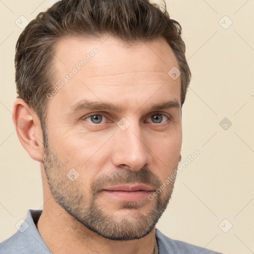 Neutral white adult male with short  brown hair and brown eyes