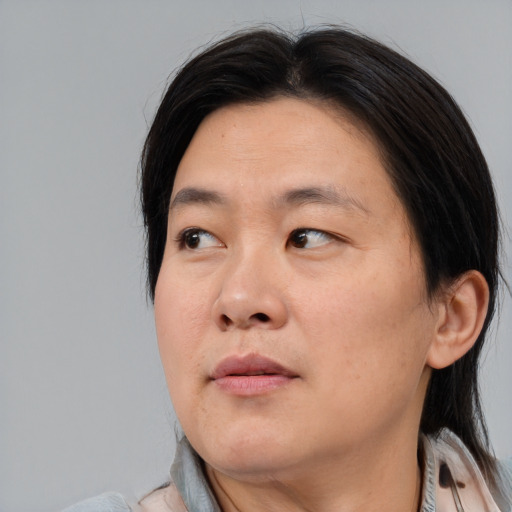 Neutral asian adult male with medium  brown hair and brown eyes