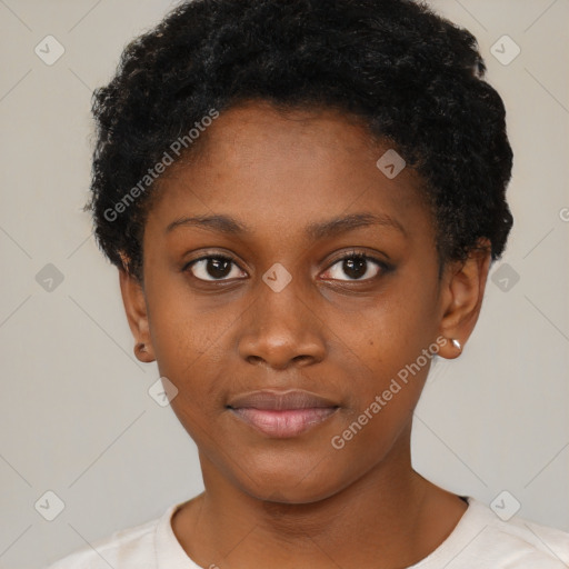 Neutral black young-adult female with short  brown hair and brown eyes