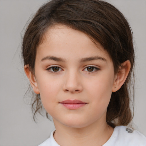 Neutral white child female with medium  brown hair and brown eyes