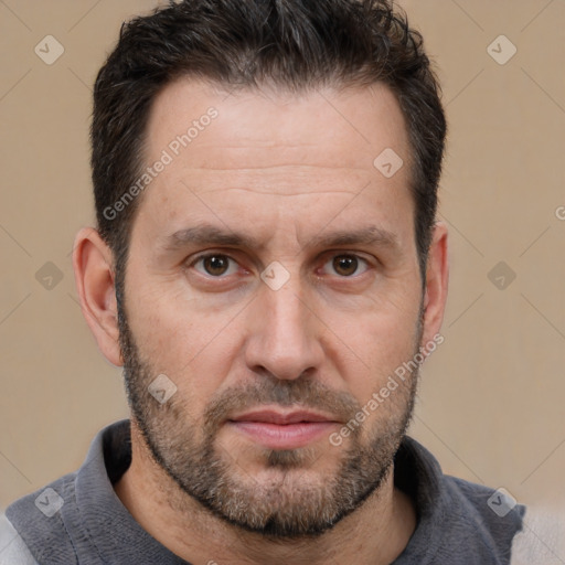 Neutral white adult male with short  brown hair and brown eyes