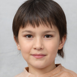 Neutral white child female with short  brown hair and brown eyes