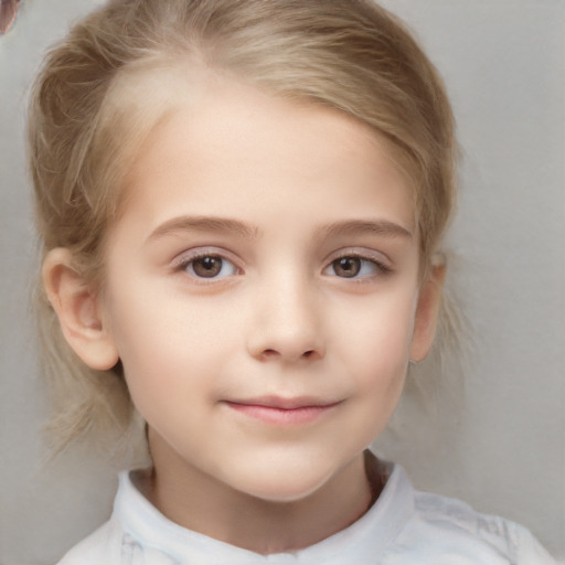 Neutral white child female with medium  brown hair and grey eyes