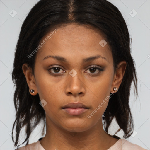 Neutral asian young-adult female with medium  brown hair and brown eyes