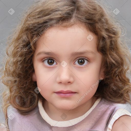 Neutral white child female with medium  brown hair and brown eyes